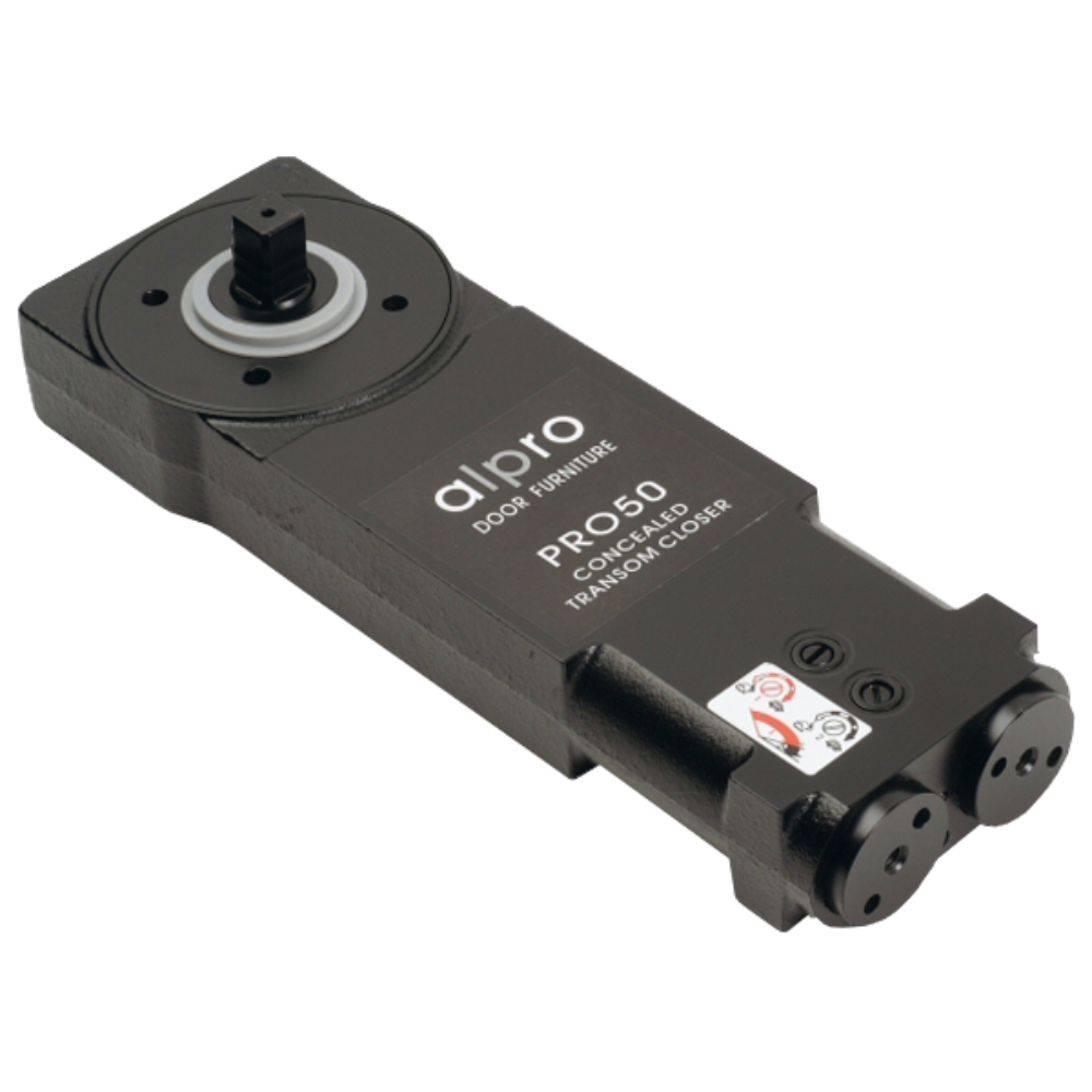ALPRO PRO50 Medium Duty Transom Door Closer C/W Pivot & Arm (Extended Spindle 22mm) - End Load - 90º Hold Open