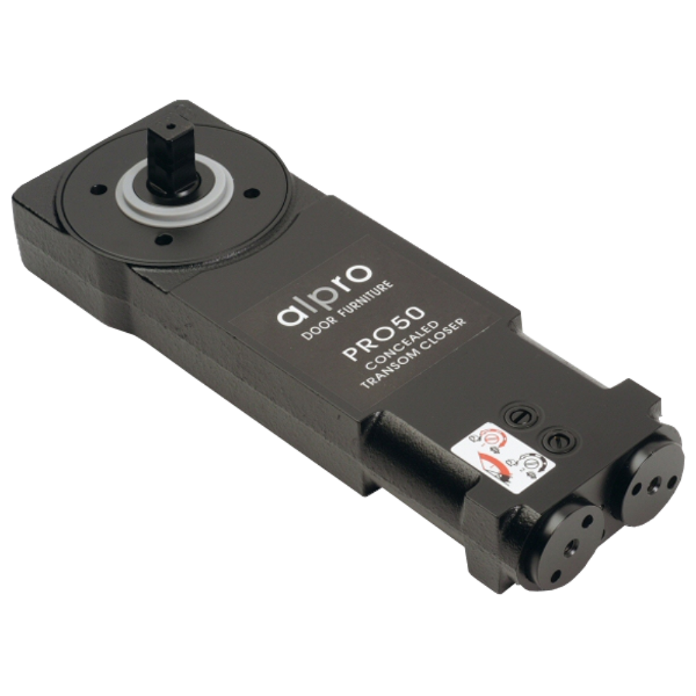ALPRO PRO50 Medium Duty Transom Door Closer C/W Pivot & Arm (Extended Spindle 28mm) - End Load - 90º Hold Open