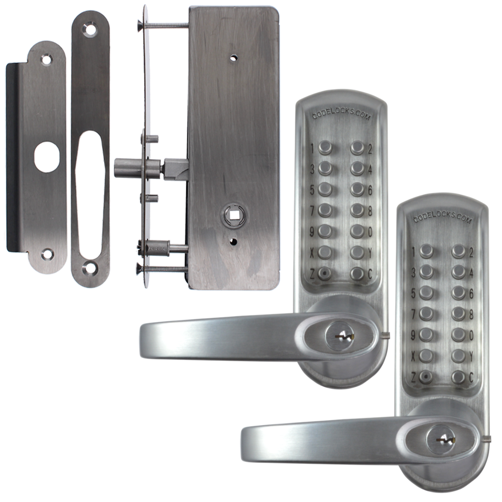 CODELOCKS CL0630 / CL0635 Back To Back Digital Lock Brushed Steel With XTD Gate Lock - CL0635 BS BB XTD With Passage Set
