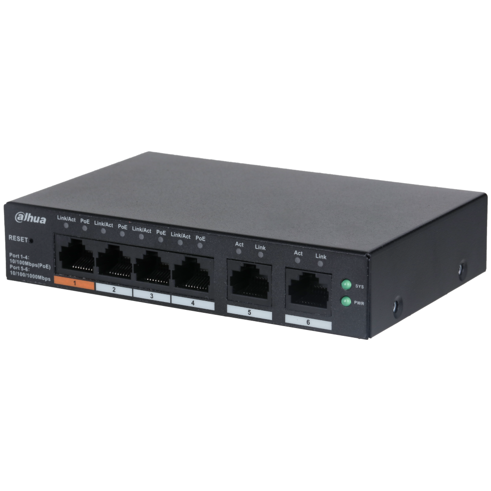 DAHUA Network Switch 6 Ports (4 x PoE) Cloud Management Via Dolynk CS4006-4ET-60 - 4 x PoE Ports