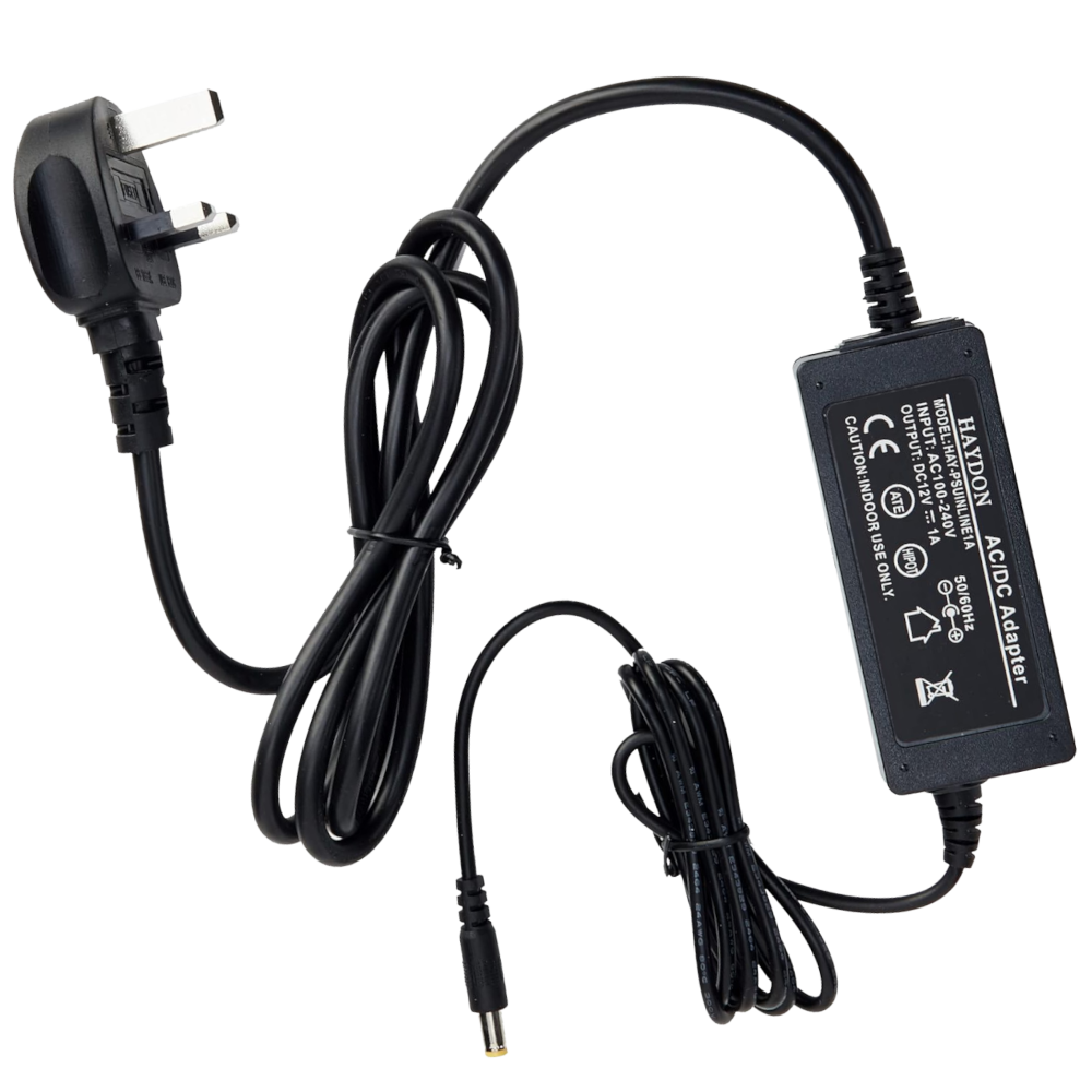 HAYDON MARKETING CCTV Inline Power Supply Lead & UK Plug 12VDC - 1 Amp (HAY-PSUINLINE1A)