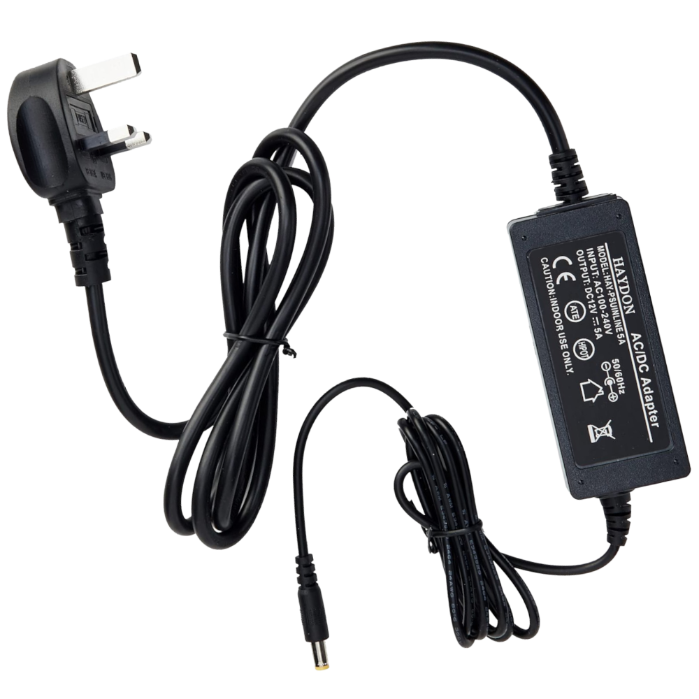 HAYDON MARKETING CCTV Inline Power Supply Lead & UK Plug 12VDC - 5 Amp (HAY-PSUINLINE5A)