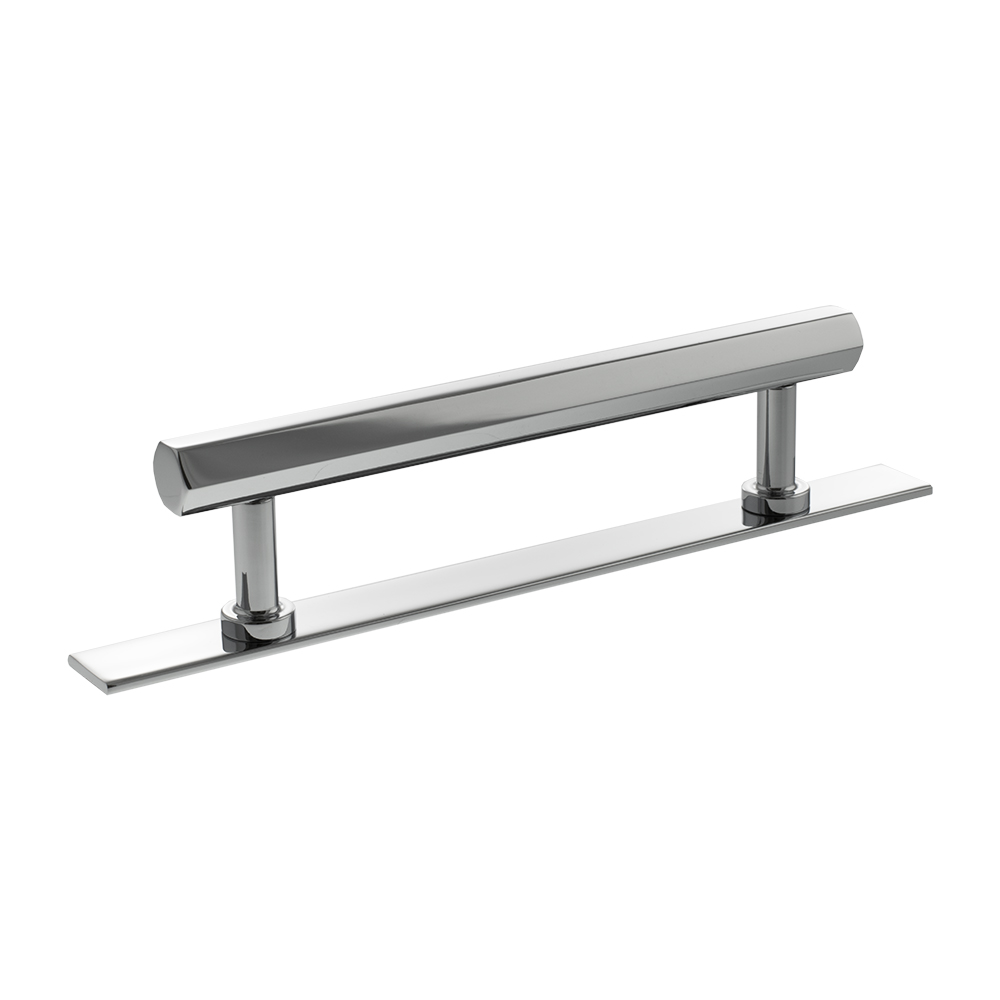 Millhouse Brass Pennington Hexagonal T-Bar Cabinet Pull Handle on Backplate 128mm - Polished Chrome