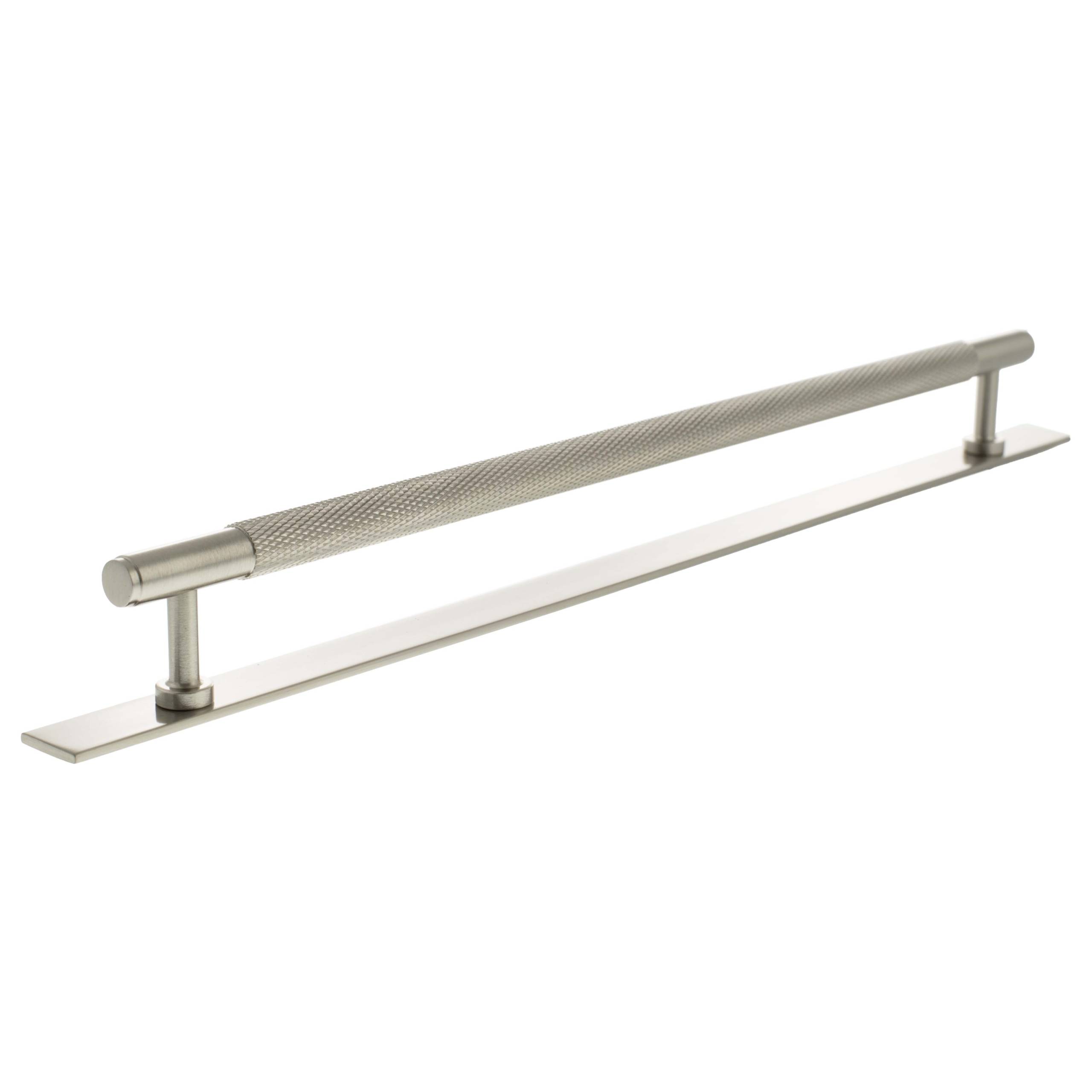 Millhouse Brass Eiffel Knurled T-Bar Cabinet Pull Handle on Backplate 320mm - Satin Nickel