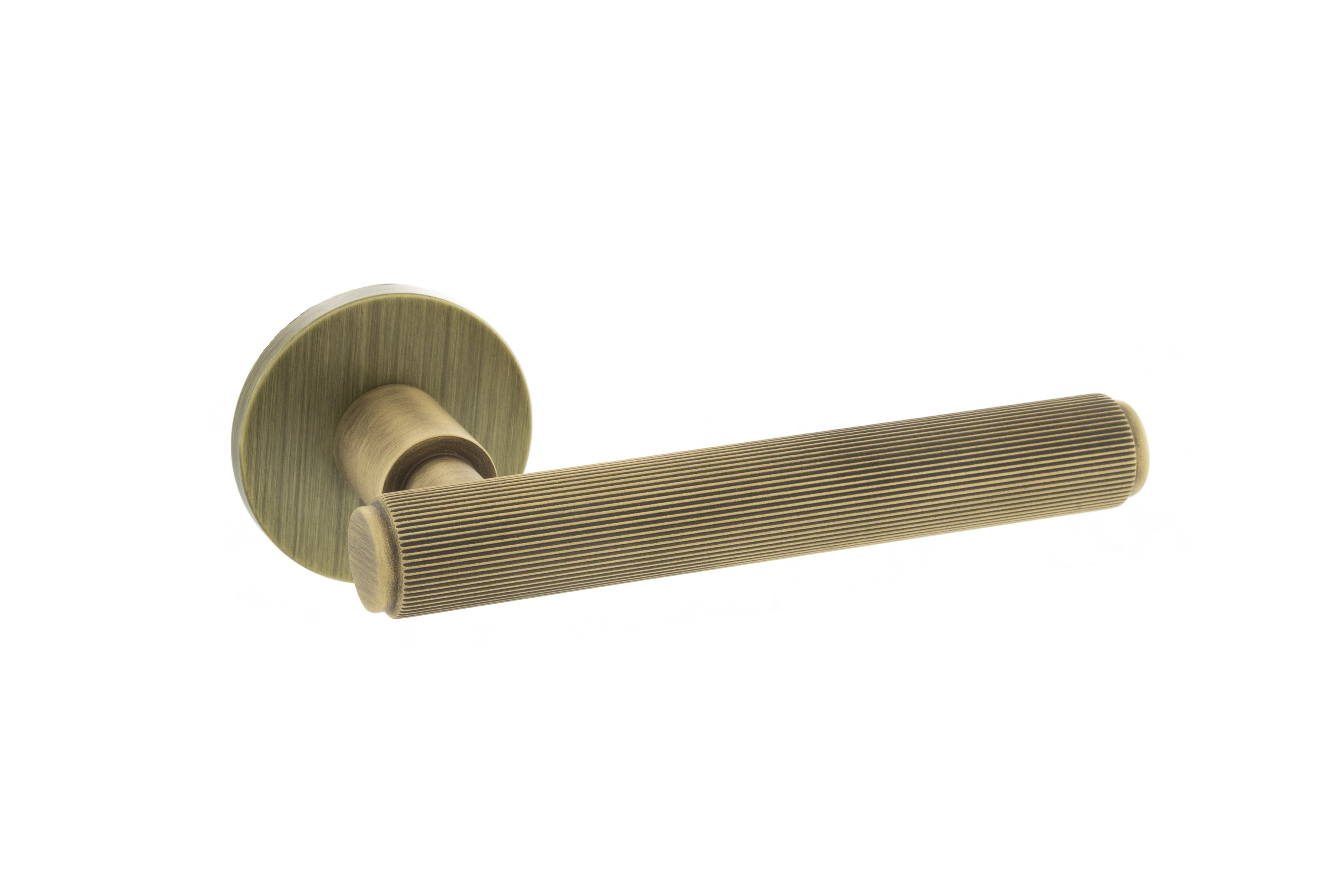 Millhouse Brass Stephenson Knurled Lever Door Handle on 5mm Slimline Round Rose - Yester Bronze