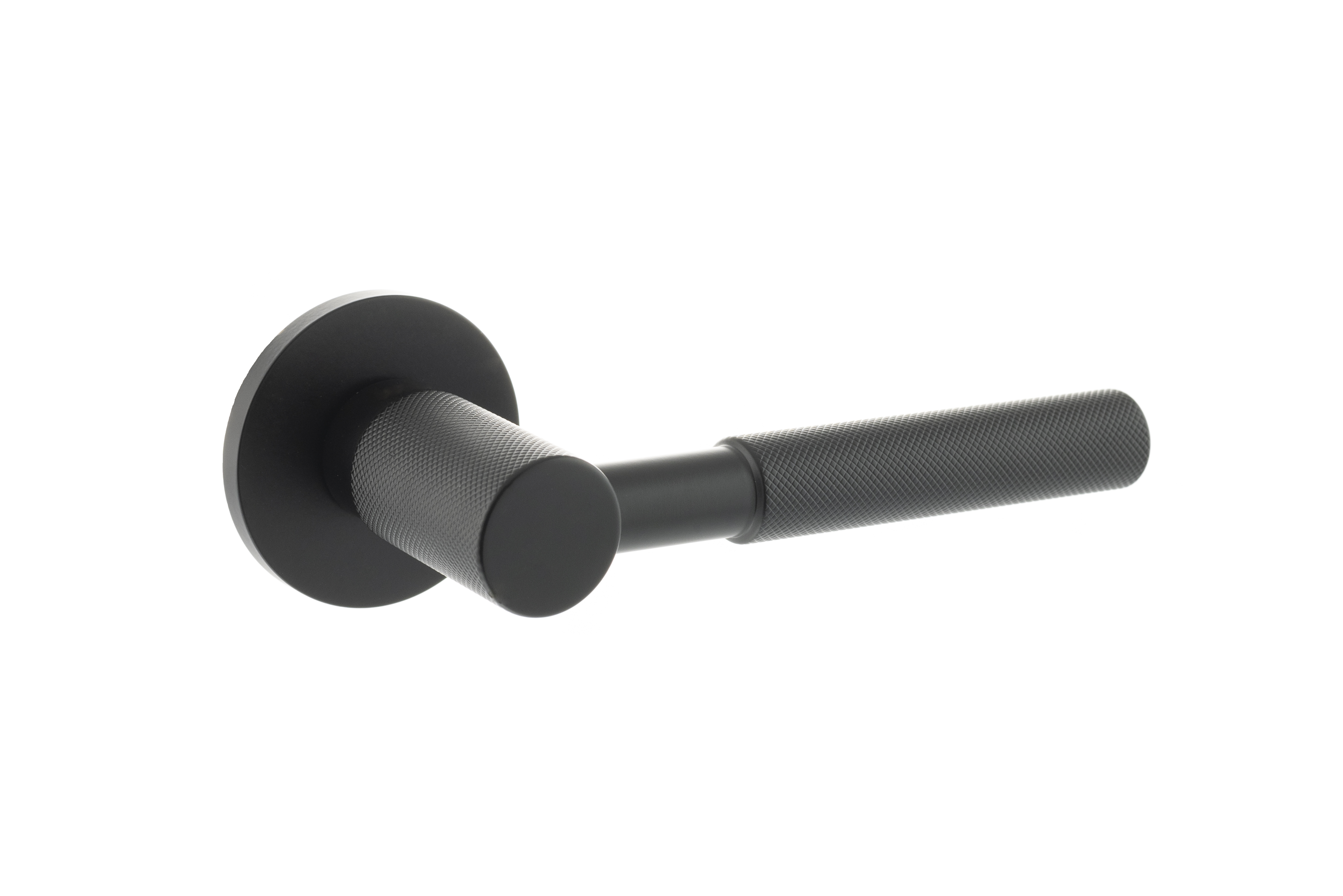 Millhouse Brass Mason Knurled Lever Door Handle on 5mm Slimline Round Rose - Matt Black