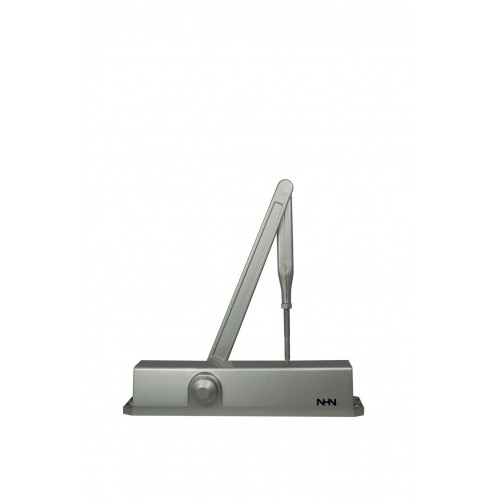 NHN SURFACE MOUNTED OVERHEAD DOOR CLOSER 
ADJUSTABLE POWER SIZE 2-4 
SILVER ENAMAL COVER AND MATCHING ARM 
