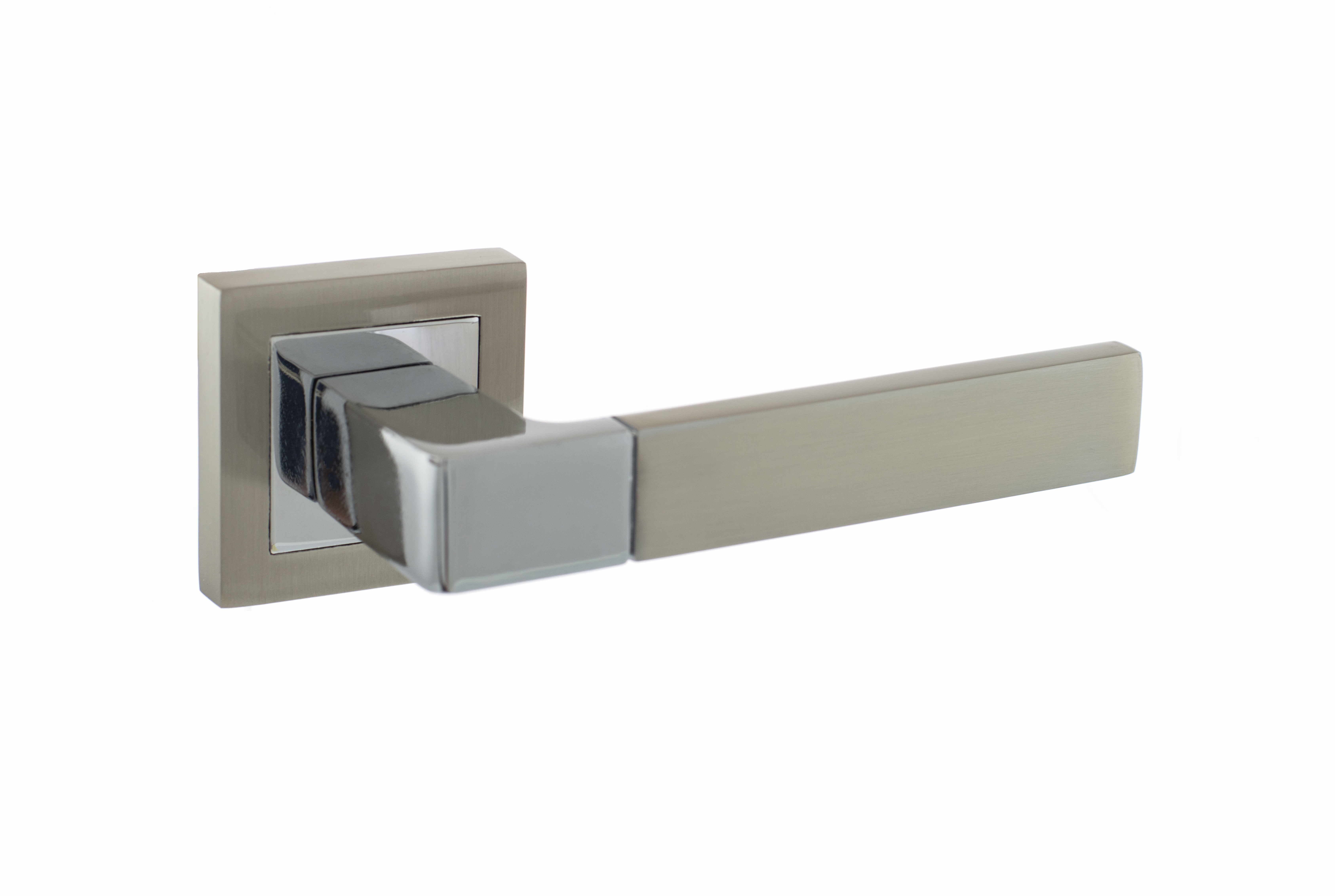 STATUS Montana Lever Door Handle on S4 Square Rose - Satin Nickel/Polished Chrome