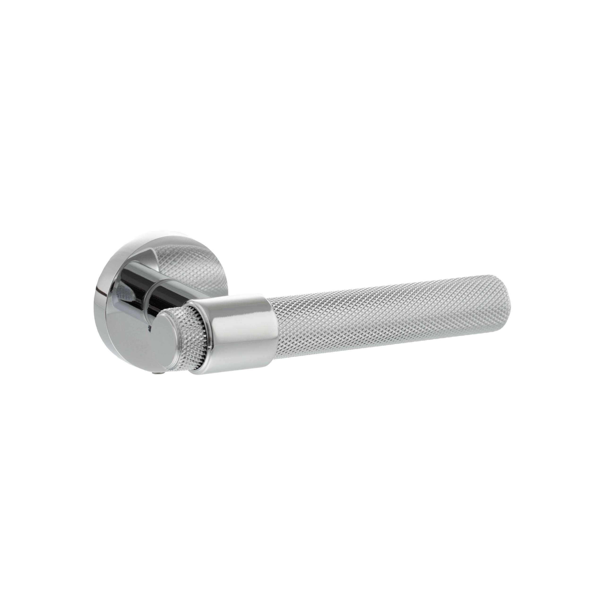 Senza Pari Andretta Knurled Lever Door Handle on Minimal Round Rose - Polished Chrome