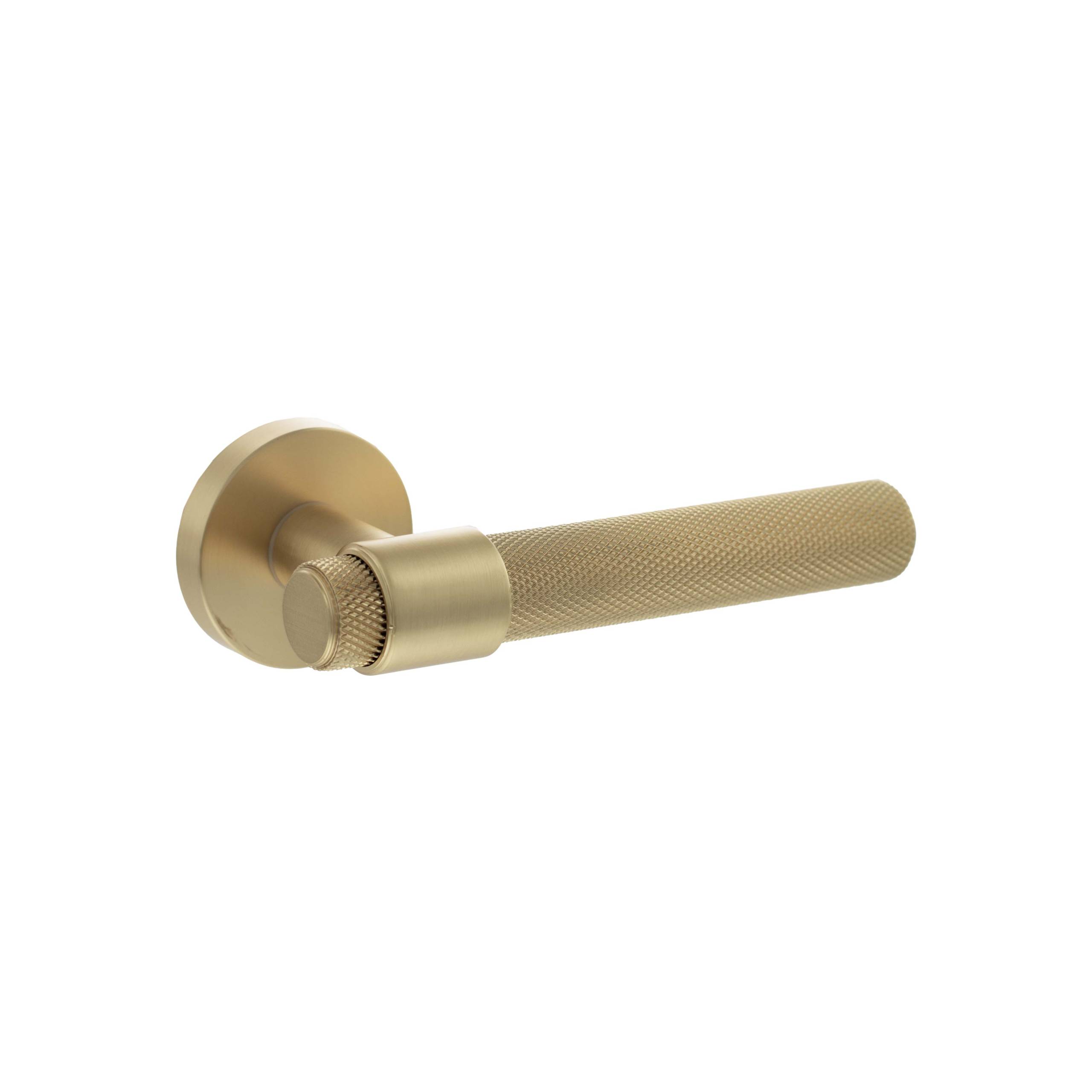 Senza Pari Andretta Knurled Lever Door Handle on Minimal Round Rose - Satin Brass