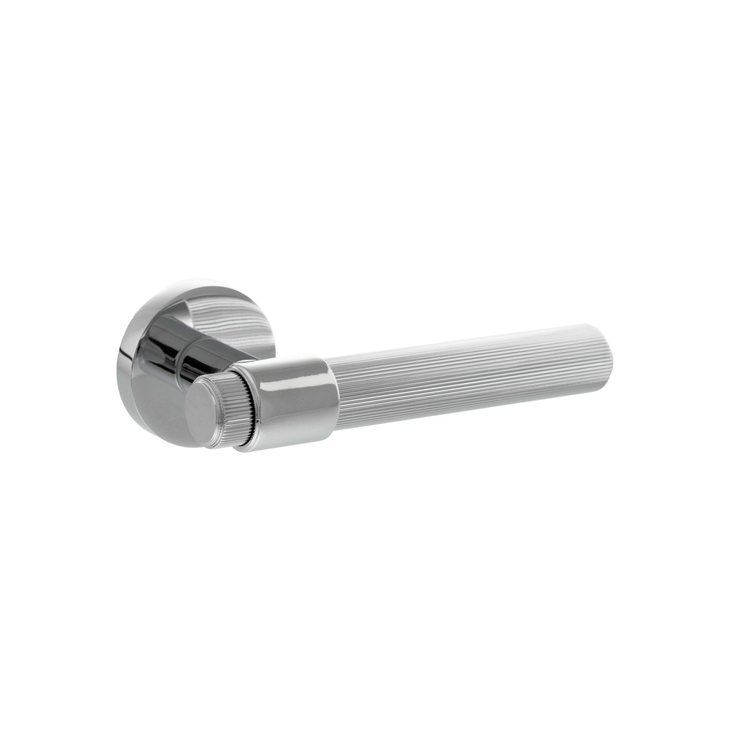 Senza Pari Fasana Linear Knurled Lever Door Handle on Minimal Round Rose - Polished Chrome
