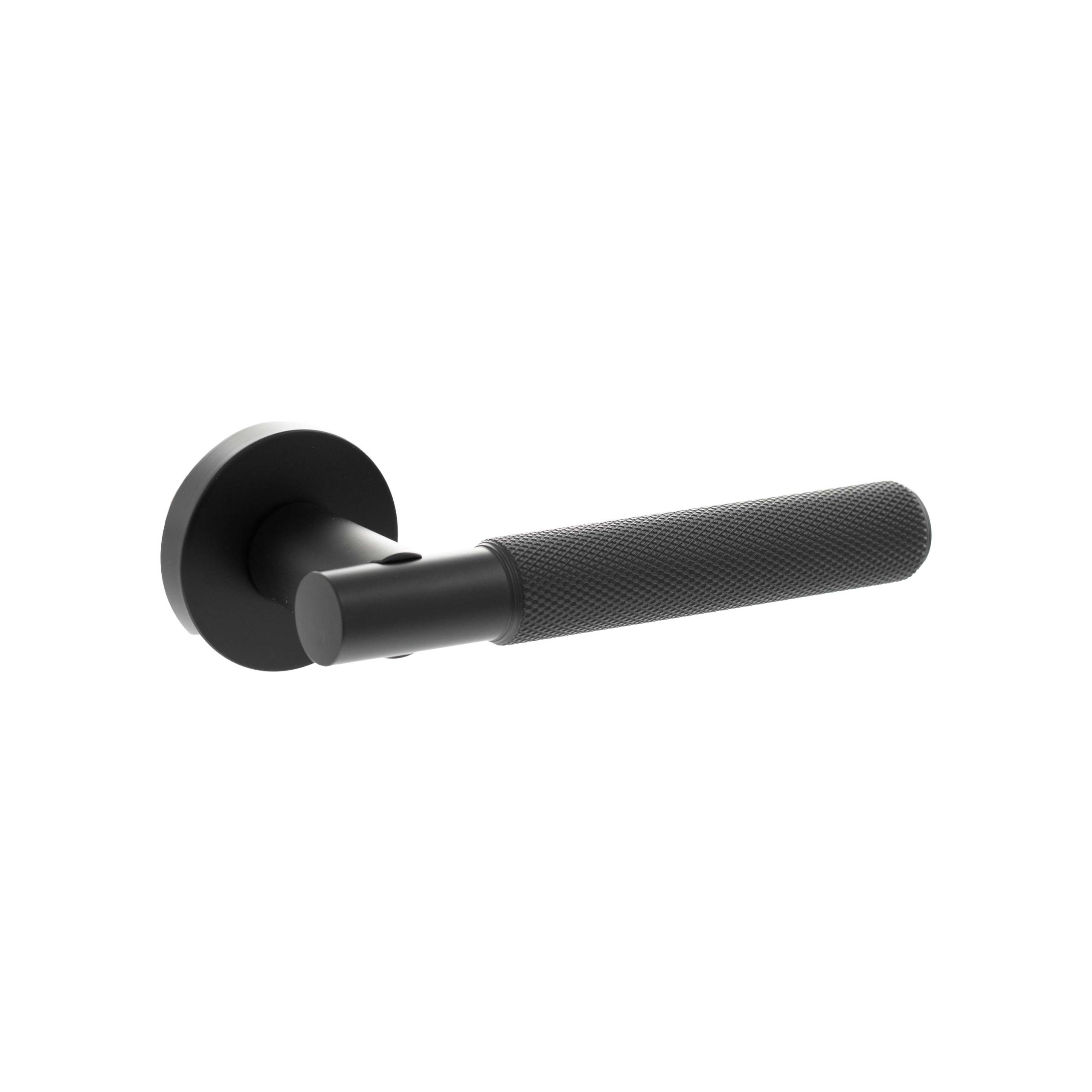 Senza Pari Rosarno Knurled Lever Door Handle on Minimal Round Rose - Matt Black