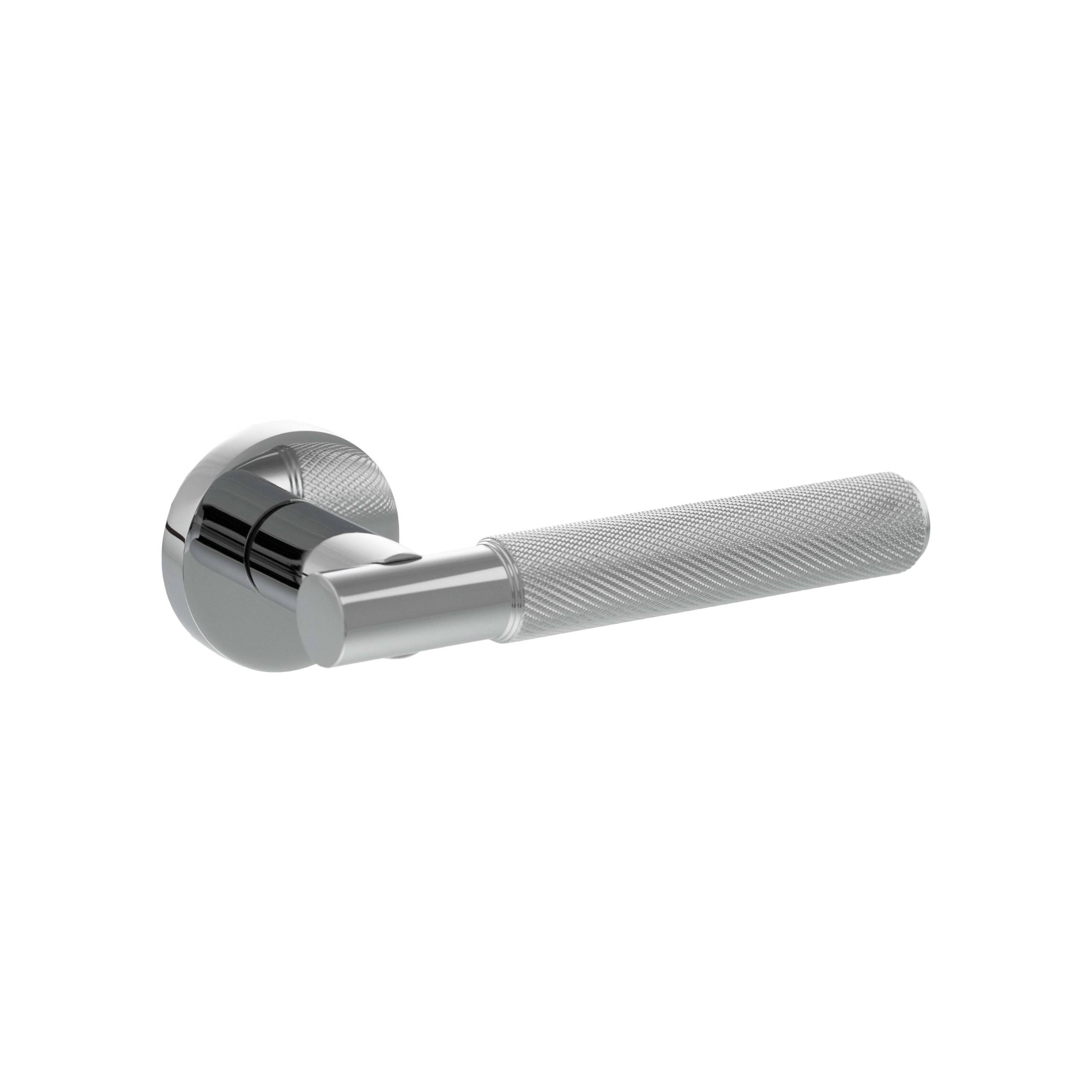 Senza Pari Rosarno Knurled Lever Door Handle on Minimal Round Rose - Polished Chrome