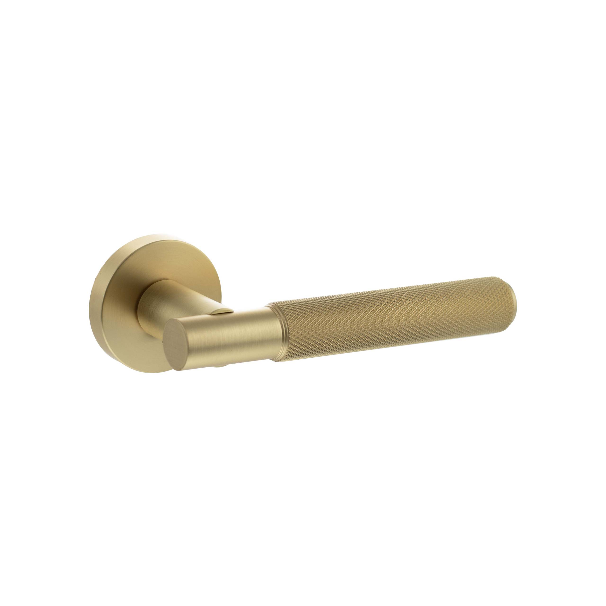 Senza Pari Rosarno Knurled Lever Door Handle on Minimal Round Rose - Satin Brass
