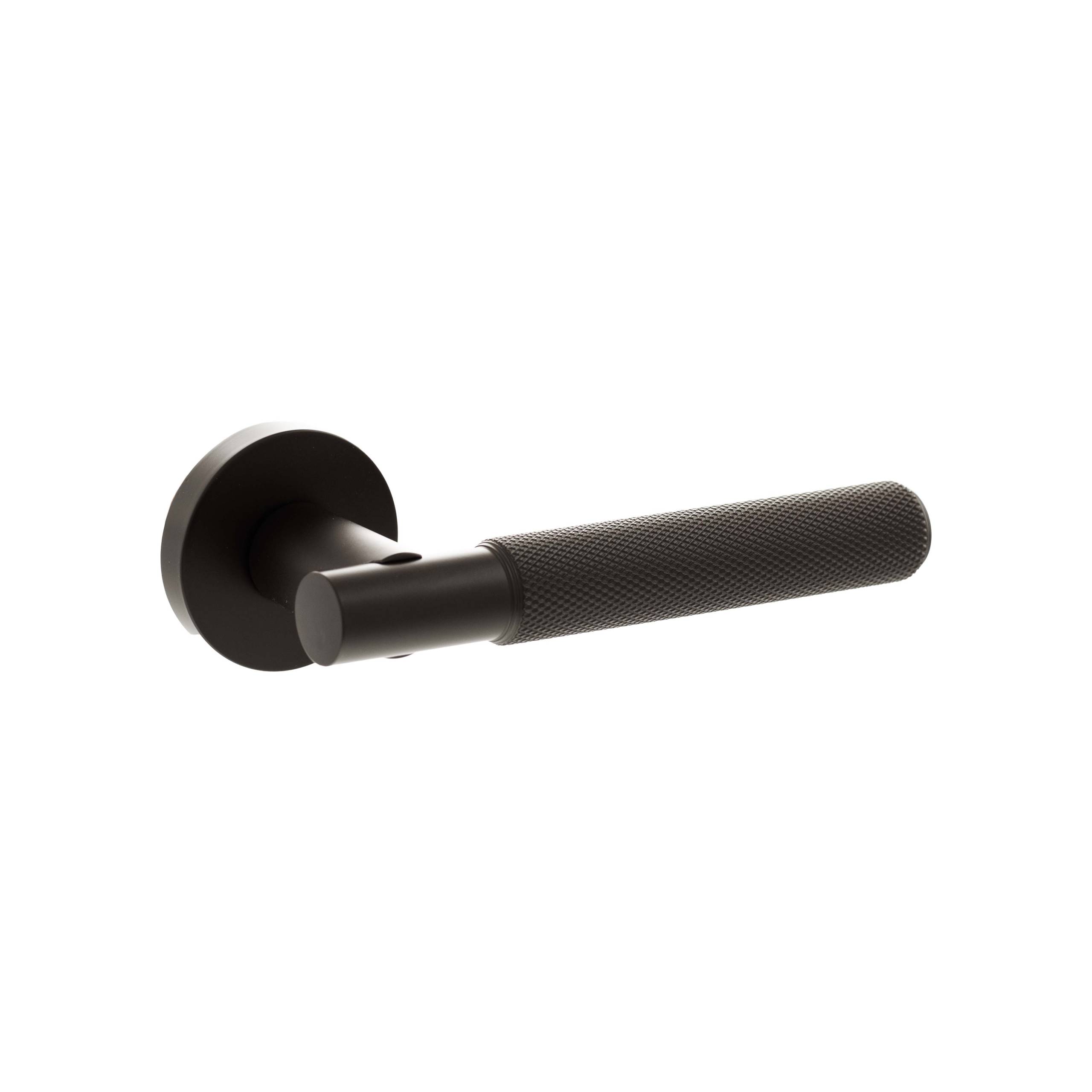 Senza Pari Rosarno Knurled Lever Door Handle on Minimal Round Rose - Urban Dark Bronze