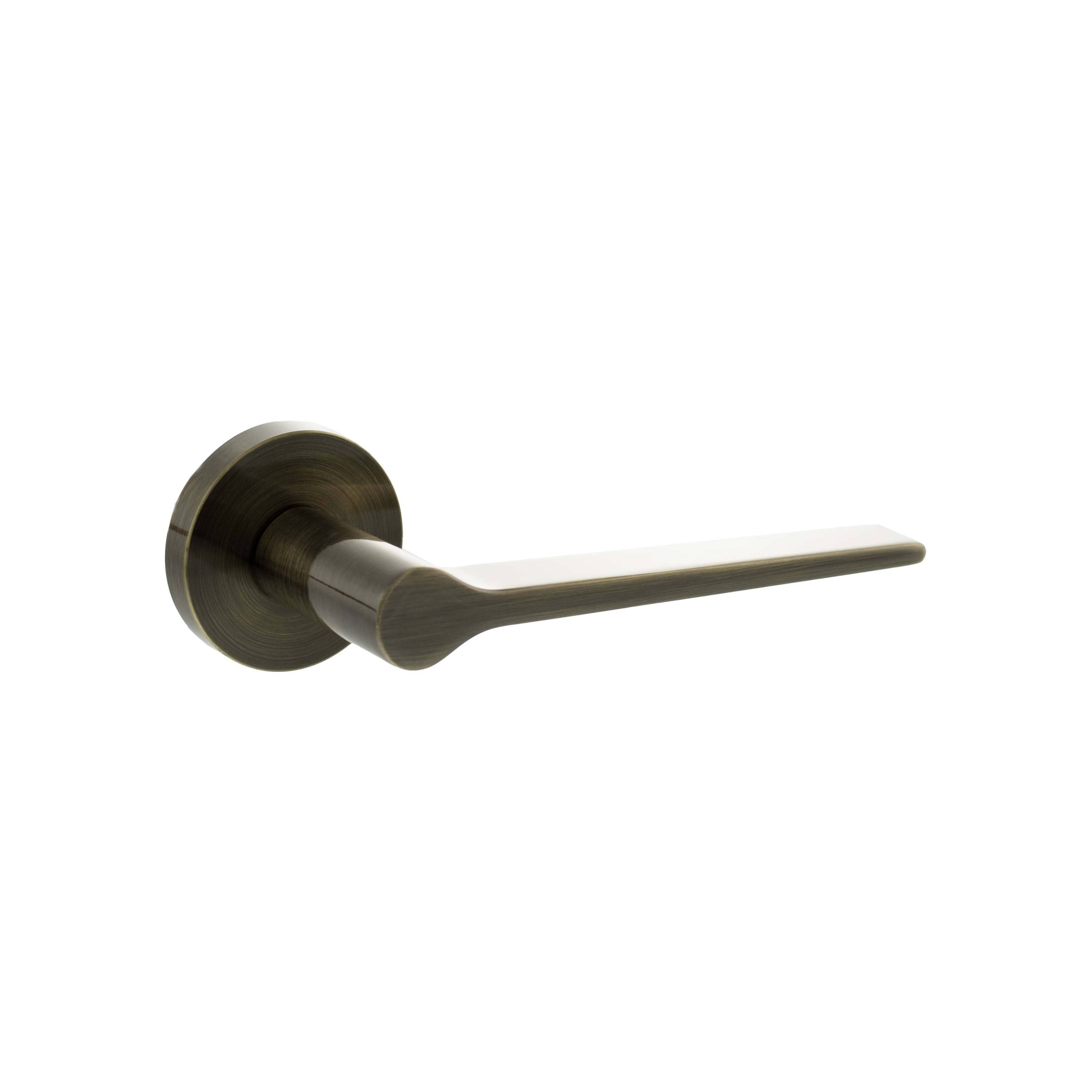 Senza Pari Laviano Lever Door Handle on Minimal Round Rose - Antique Brass
