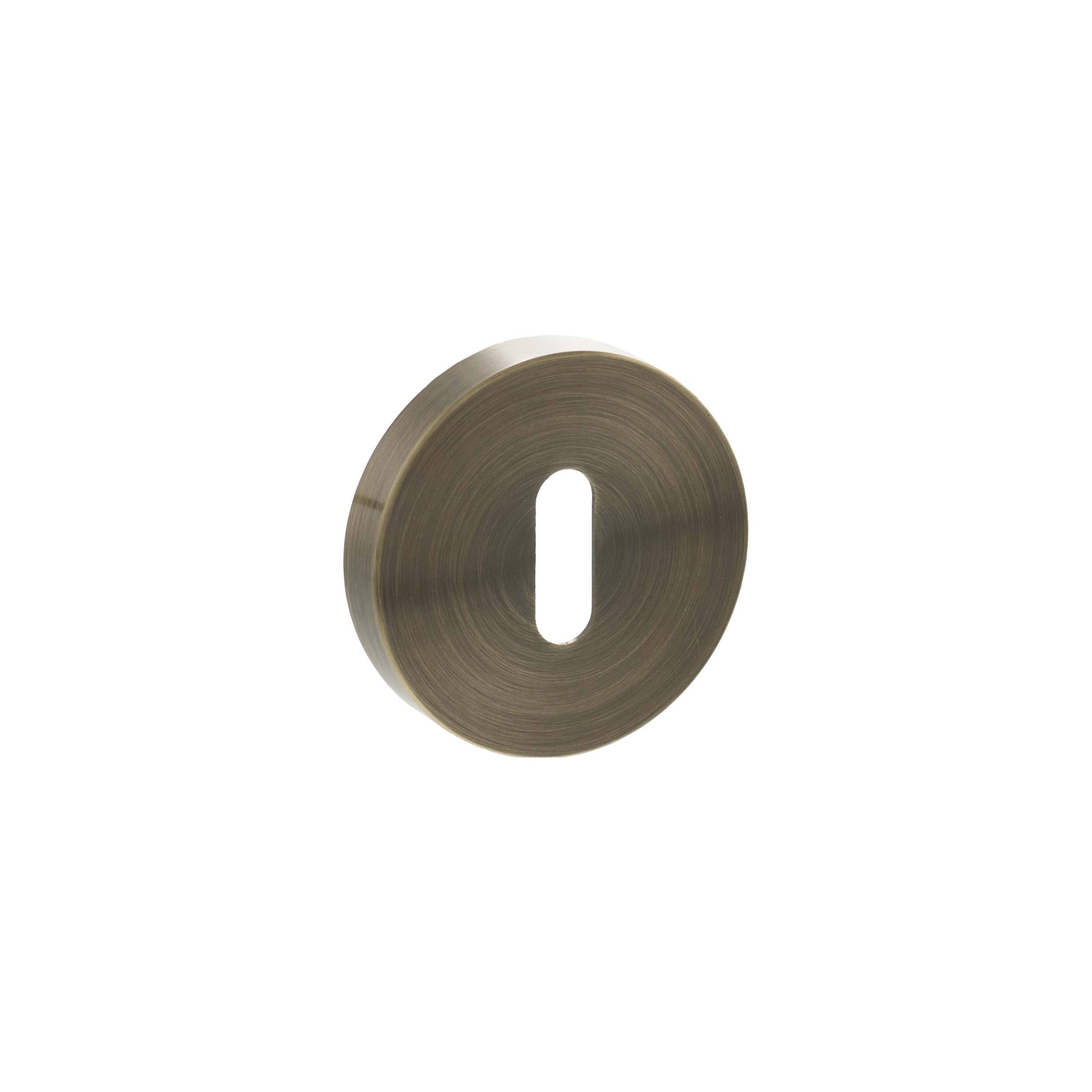 Senza Pari Key Escutcheons on Minimal Round Rose - Antique Brass