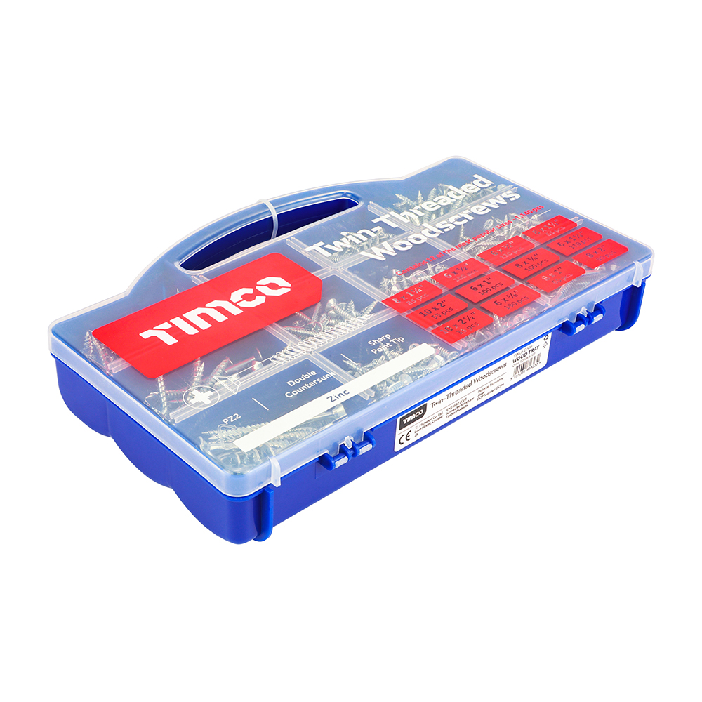 Twin-Threaded Woodscrews - Mixed Tray - PZ - Double Countersunk - Zinc - Assorted Sizes