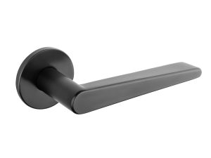 Tupai Exclusivo 5S Line Torrao Lever Door Handle on 5mm Slimline Round Rose - Pearl Black